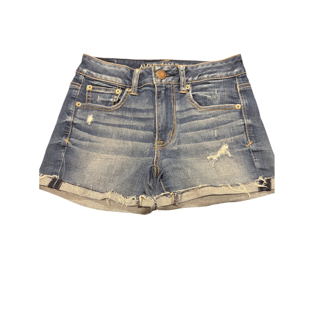 American Eagle Super Stretch Distressed Denim Cut Off Shorts Blue Womens Size 2